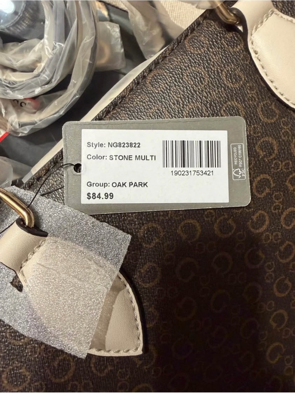 NWT GUESS Brown Logo Satchel with Cream Accents and Gold Logo - Picture 4 of 4